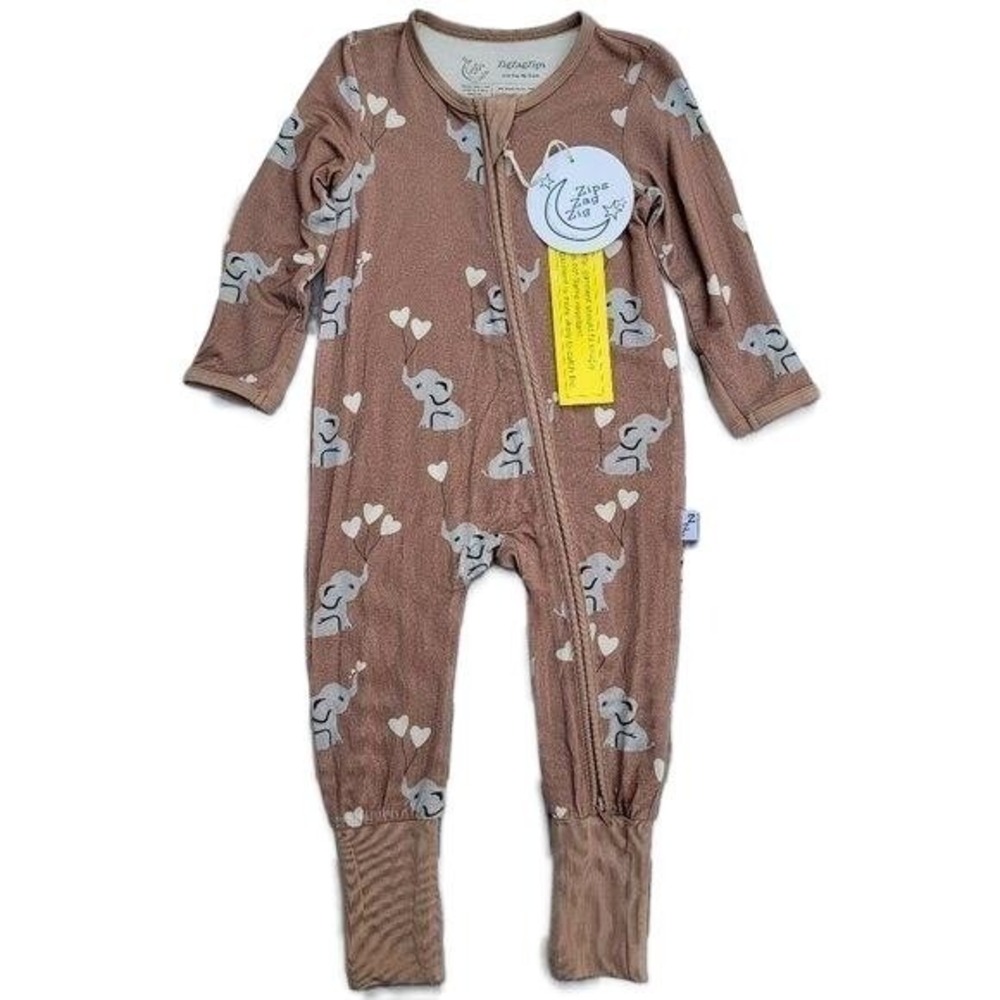 ZigZagZips Bamboo‎ Elephant Print Zip Romper Size 6-12m Zippy Sleeper NWT